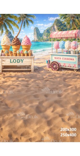 Tło fotograficzne „Plażowe stoisko z lodami i watą cukrową” | 4045